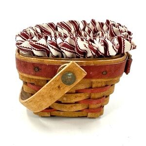 Vtg Longaberger Sweetheart Sentiments Basket 1995 Red Ticking Stripe Liner
